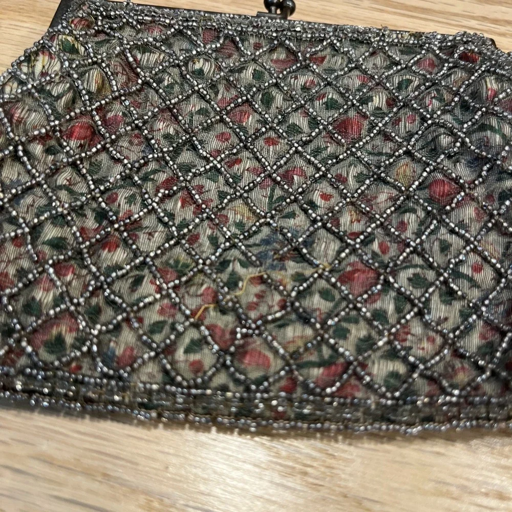 Vintage Beaded Clutch Handbag Evening Purse Floral Made In France